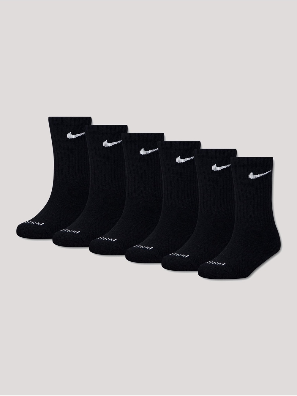Nike Kids Black Dri-Fit Crew Socks - 6 Pack, Size XS 5-7